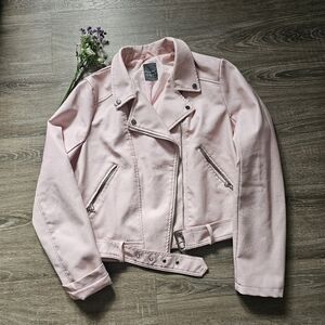 💚Womens Primark Moto Faux Leather jacket, Sz 10, Pastel Pink, Barbie